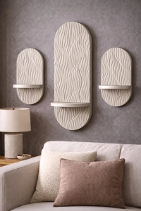 SATEN KUMSAL -3' LÜ TAKIM Dekoratif Membran Duvar Rafı (75X25cm)(40 CMX25 CM)